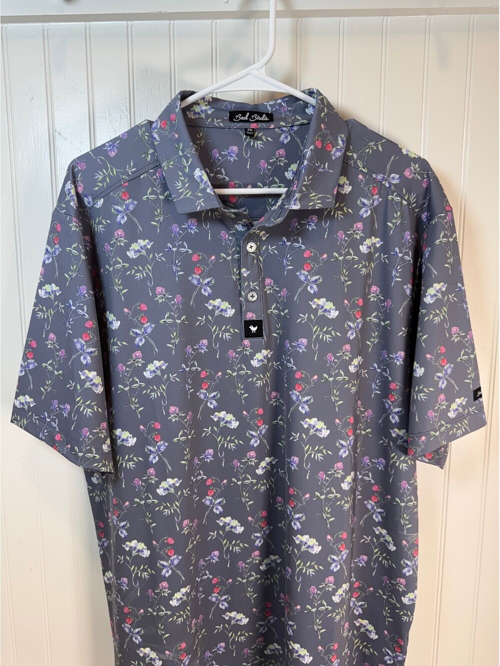 Bad Birdie Men's 2XL Floral Print Golf Polo Shirt Gray Short Sleeve
